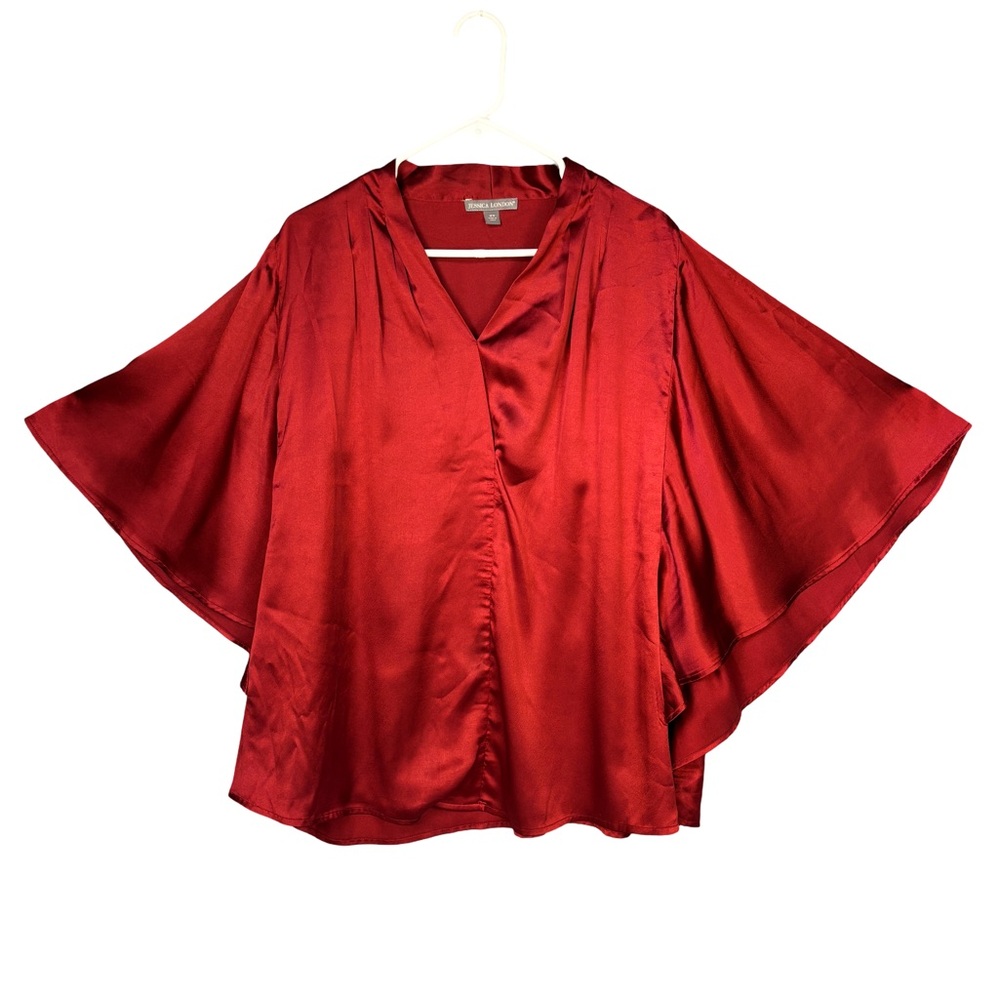 Jessica London Rich Burgundy Silk Blouse Flowing Sleeves 18W